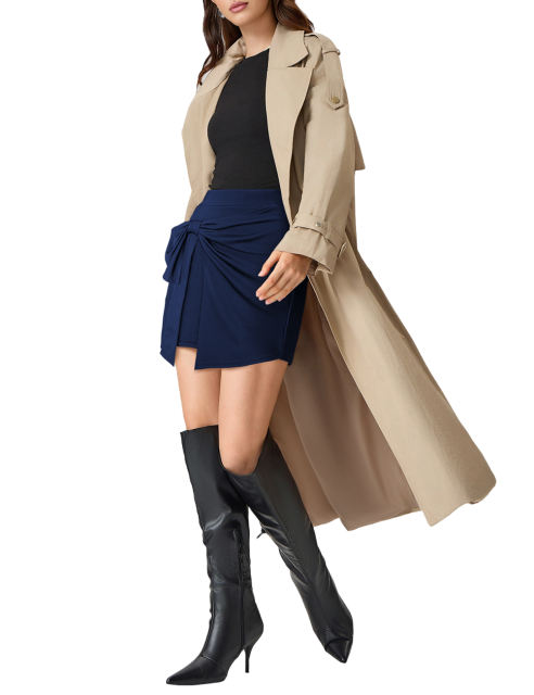 Navy Blue Bowknot Front High Waist Mini Skirt