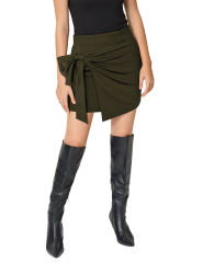 Army Green Bowknot Front High Waist Mini Skirt