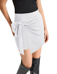 White Bowknot Front High Waist Mini Skirt
