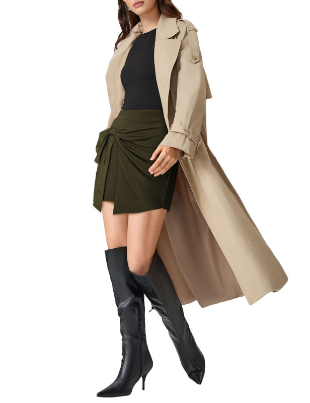 Army Green Bowknot Front High Waist Mini Skirt