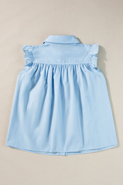 Sky Blue Ric Rac Trim Frilly Sleeveless Shirt