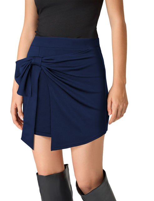 Navy Blue Bowknot Front High Waist Mini Skirt