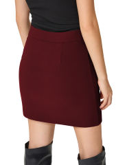 Burgundy Bowknot Front High Waist Mini Skirt