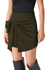 Army Green Bowknot Front High Waist Mini Skirt