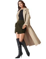 Army Green Bowknot Front High Waist Mini Skirt