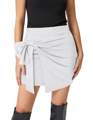 White Bowknot Front High Waist Mini Skirt