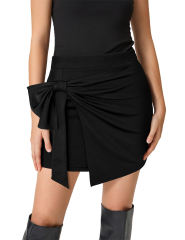 Black Bowknot Front High Waist Mini Skirt