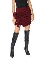 Burgundy Bowknot Front High Waist Mini Skirt