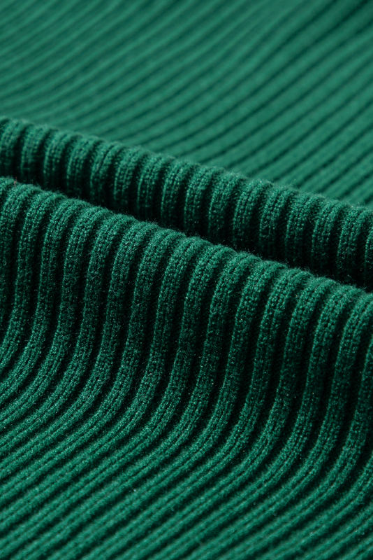 Blackish Green Patch Pocket Ribbed Knit Short Sleeve Sweater