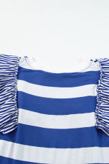 Sky Blue Stripe Contrast Ruffled Sleeve T-shirt Dress