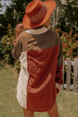 Cinnamon Colorblock Curved Hem Corduroy Shacket with Pocket