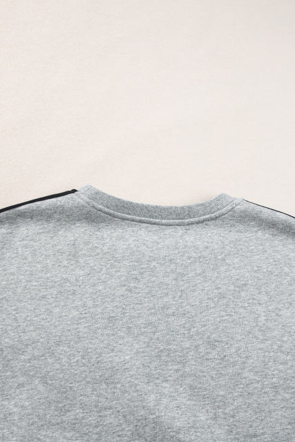 Light Grey Solid Color Side Striped Sweatshirt Active Set