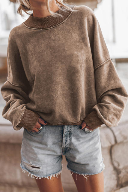Brown  Drop Shoulder Crew Neck Pullover Sweatshirt