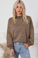 Brown  Drop Shoulder Crew Neck Pullover Sweatshirt