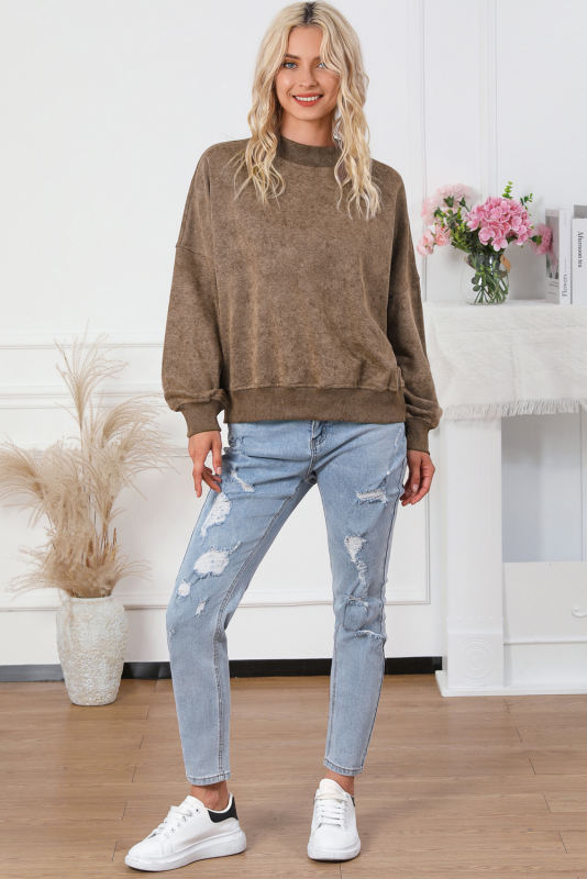 Brown  Drop Shoulder Crew Neck Pullover Sweatshirt