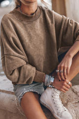 Brown  Drop Shoulder Crew Neck Pullover Sweatshirt