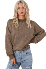 Brown  Drop Shoulder Crew Neck Pullover Sweatshirt