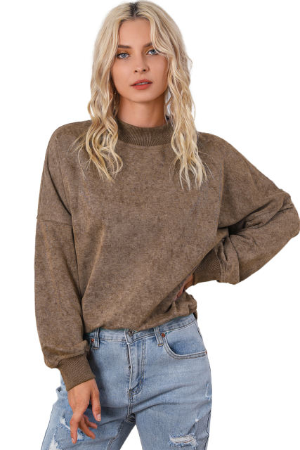 Brown  Drop Shoulder Crew Neck Pullover Sweatshirt