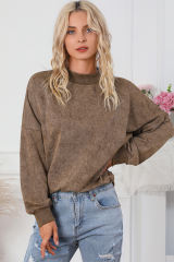 Brown  Drop Shoulder Crew Neck Pullover Sweatshirt