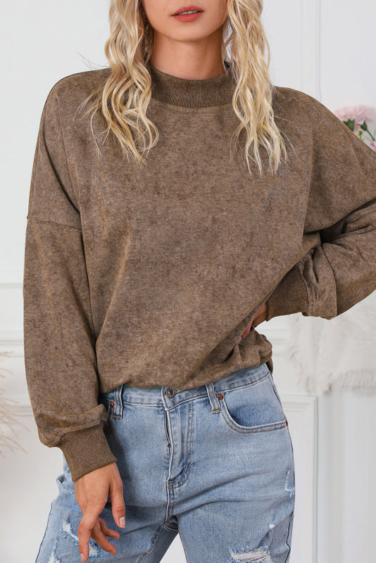 Brown  Drop Shoulder Crew Neck Pullover Sweatshirt