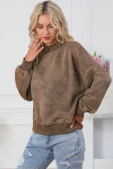 Brown  Drop Shoulder Crew Neck Pullover Sweatshirt