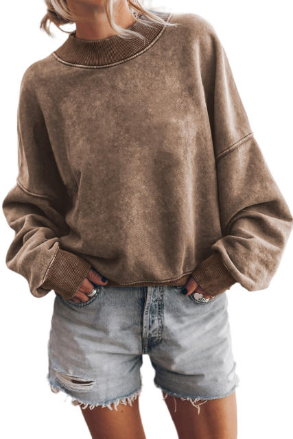 Brown  Drop Shoulder Crew Neck Pullover Sweatshirt