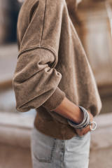 Brown  Drop Shoulder Crew Neck Pullover Sweatshirt