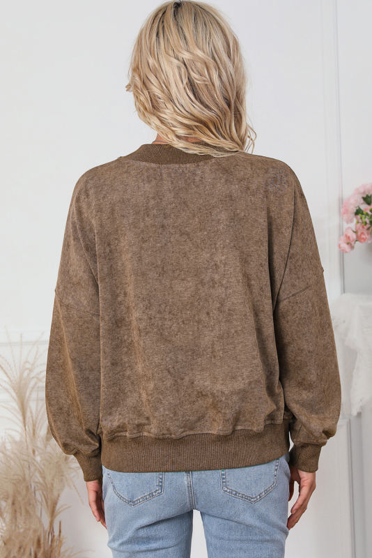 Brown  Drop Shoulder Crew Neck Pullover Sweatshirt