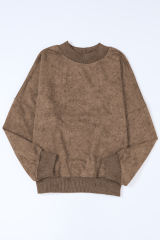 Brown  Drop Shoulder Crew Neck Pullover Sweatshirt