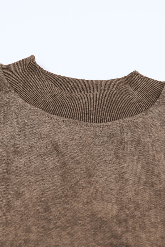 Brown  Drop Shoulder Crew Neck Pullover Sweatshirt