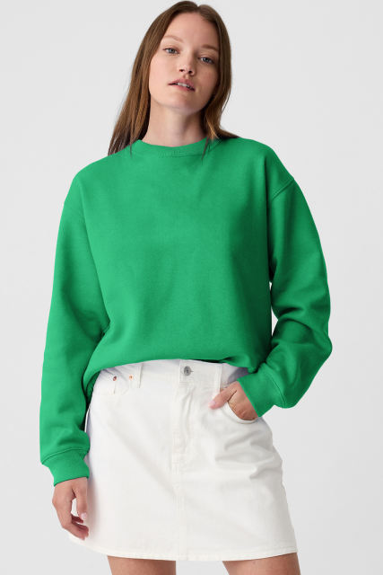 Dark Green Solid Fleece Lined Drop Shoulder Terry Sweatshirt