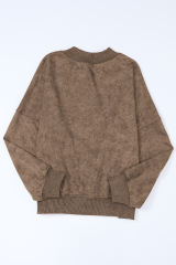 Brown  Drop Shoulder Crew Neck Pullover Sweatshirt