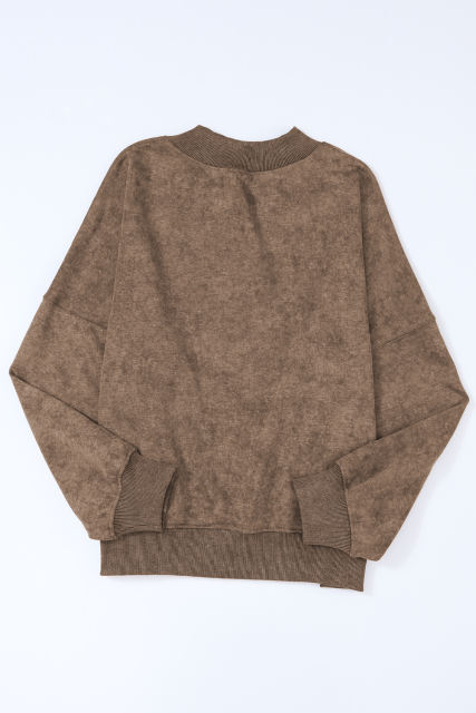 Brown  Drop Shoulder Crew Neck Pullover Sweatshirt
