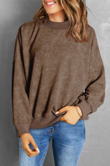 Brown  Drop Shoulder Crew Neck Pullover Sweatshirt
