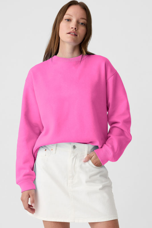 Bonbon Solid Fleece Lined Drop Shoulder Terry Sweatshirt