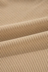 Light French Beige Solid Frilled Flap Pocket Button Up Corduroy Shacket