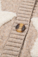 Khaki Sherpa Star Pattern Textured Sweater Cardigan with Pockets