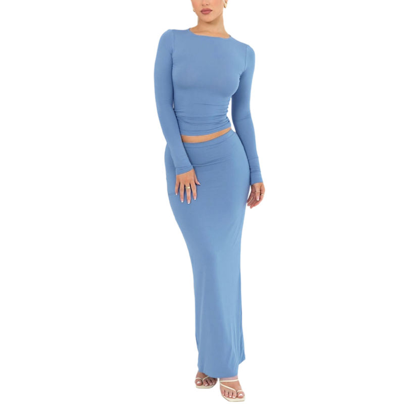 Bue Long Sleeve Top and Maxi Skirt Set