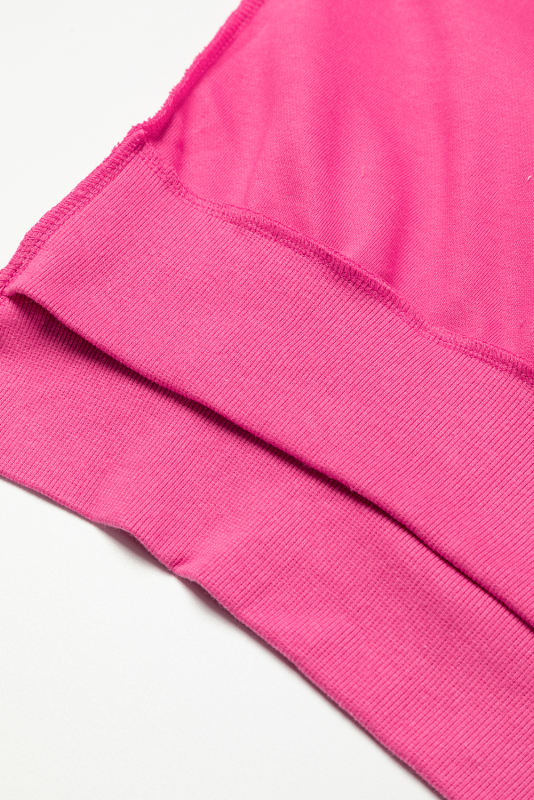 Strawberry Pink Drop Shoulder Henley Buttons Sweatshirt