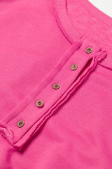 Strawberry Pink Drop Shoulder Henley Buttons Sweatshirt