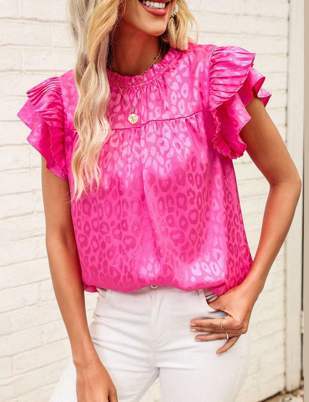 Hot Pink Leopard Print Ruffled Sleeve Blouse