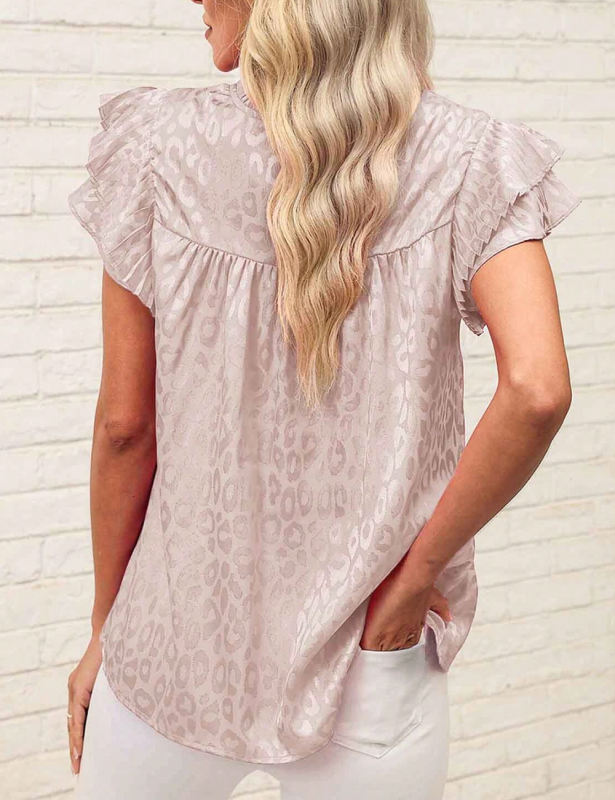 Beige Leopard Print Ruffled Sleeve Blouse