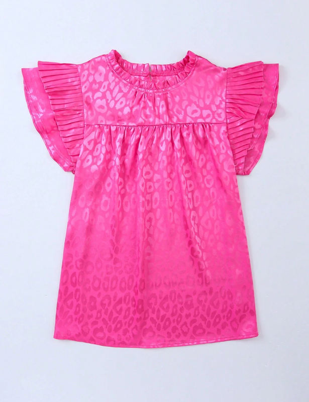 Hot Pink Leopard Print Ruffled Sleeve Blouse