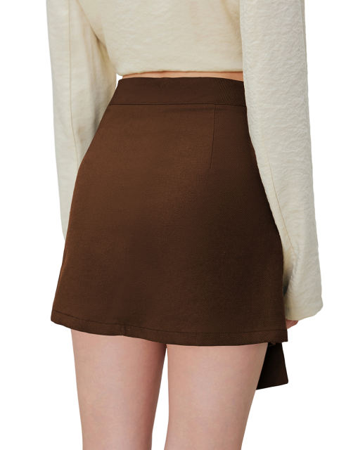 Brown Bowknot Front High Waist Mini Skirt