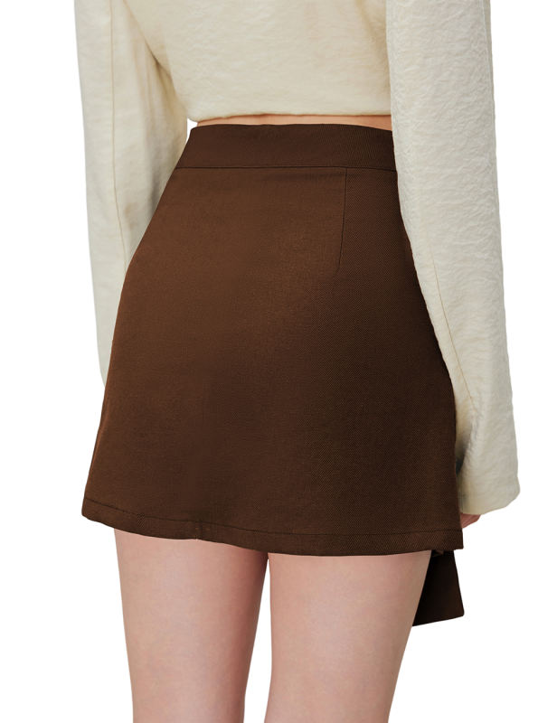 Brown Bowknot Front High Waist Mini Skirt