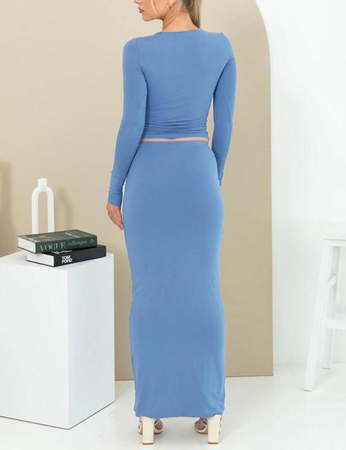 Bue Long Sleeve Top and Maxi Skirt Set