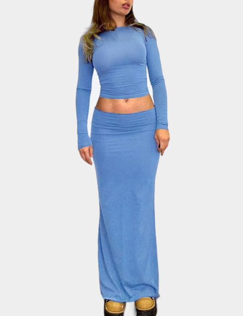 Bue Long Sleeve Top and Maxi Skirt Set
