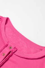 Strawberry Pink Drop Shoulder Henley Buttons Sweatshirt