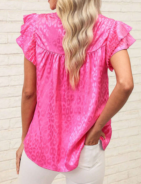 Hot Pink Leopard Print Ruffled Sleeve Blouse