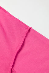 Strawberry Pink Drop Shoulder Henley Buttons Sweatshirt